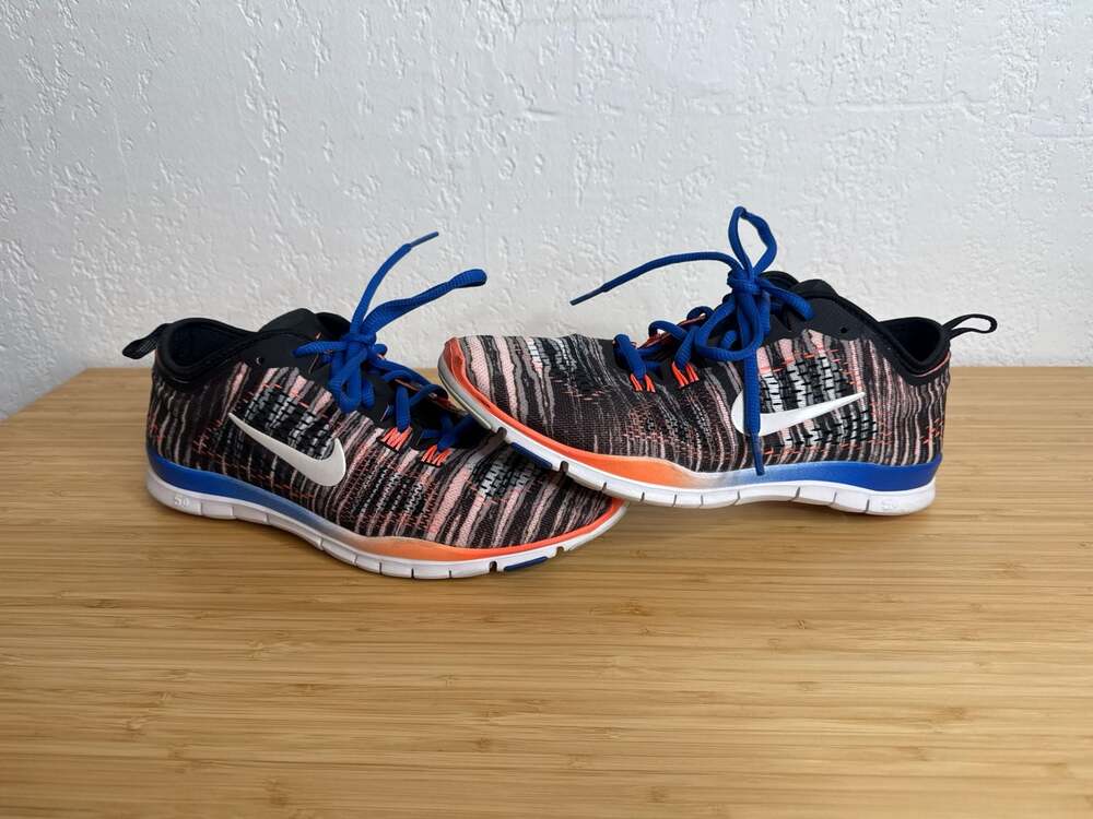 Nike Women's Free TR Fit 4 Print Running Shoes Black/Orange/Blue 629832-006